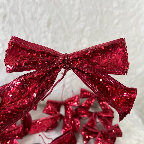 Set of 17 Red glitter holiday Christmas reusable Bows - Picture 5 of 8
